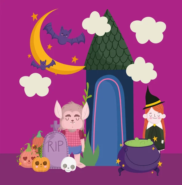 Halloween děti v noci — Stockový vektor