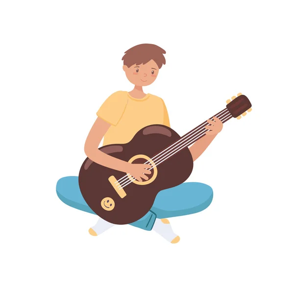 Мальчик играет на гитаре — стоковый вектор