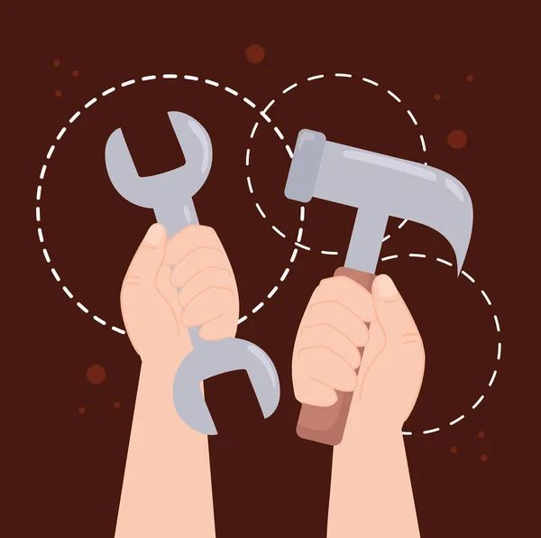 Hands with hammer and wrench — Stock Vector