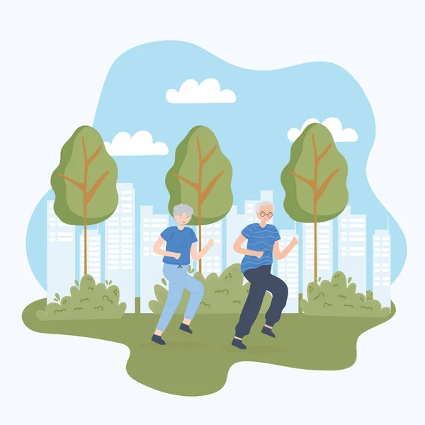 Vieux couple courir au parc — Image vectorielle