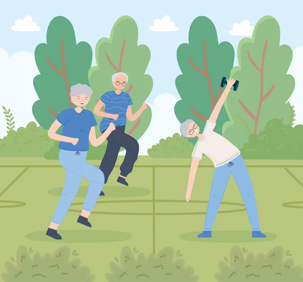 Oude mensen die oefeningen doen — Stockvector