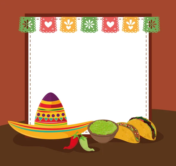 Tacos guacamole and hat — Stock Vector