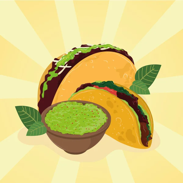 Tacos com guacamole — Vetor de Stock