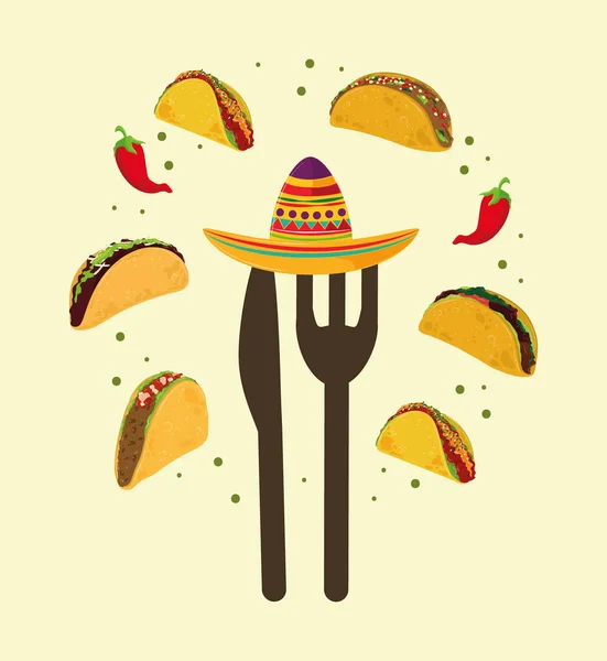 Mexican food and hat — Stock Vector