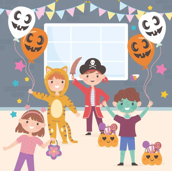 Niños celebrando halloween — Vector de stock