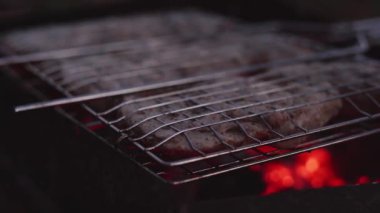 Kömür ızgarasında domuz şiş kebap pişiriyorum.