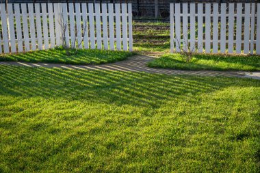 Özel bir alanda yeşil, parlak bir çimenlik.