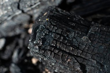 Black charcoal close-up, macro photography clipart