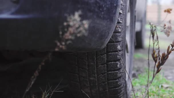 Kiev, Ucrania - 25 de enero de 2020: neumáticos de invierno preinstalados están en el coche — Vídeo de stock