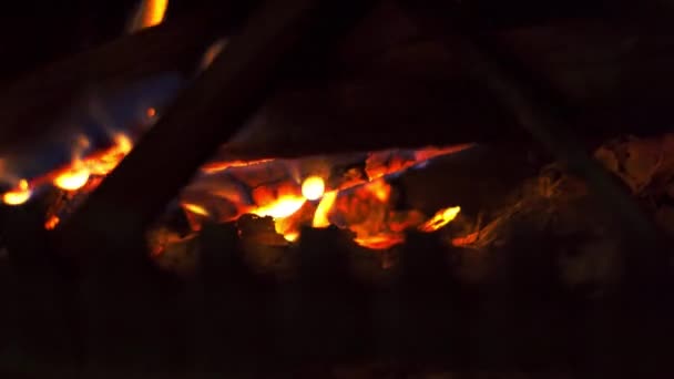 Fuego ardiente en una chimenea casera en cámara lenta de cerca — Vídeo de stock