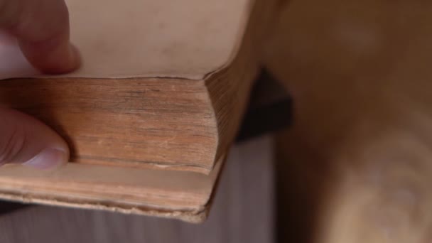 Fast flipping of an old book close-up in slow motion — Αρχείο Βίντεο