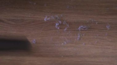 Yakın plan elektrikli süpürgeyle toz emme.