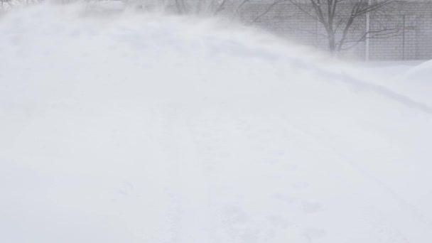 A jet of snow flies from the drawbar of a snowblower — Stok video