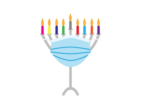 Hanukkah 2020 Διάνυσμα Εικονογράφηση Του Hanukkah Menorah Πολύχρωμα Κεριά Φορώντας — Διανυσματικό Αρχείο