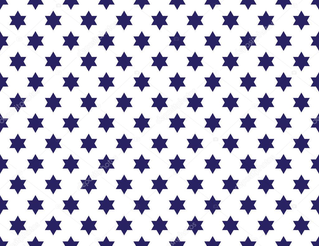 Blue Star of David seamless pattern on White background