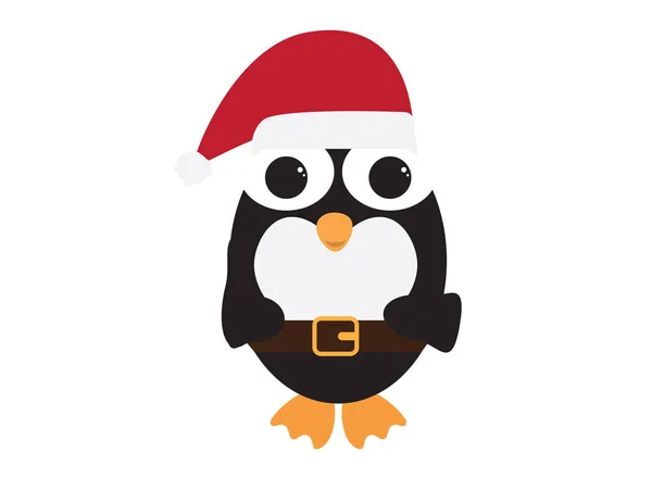 Carino Pinguino Indossa Rosso Bianco Santa Natale Cappello Cintura Marrone — Vettoriale Stock