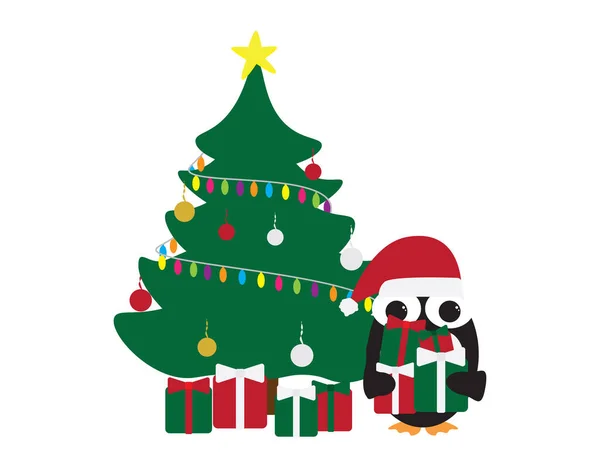 Carino Pinguino Che Indossa Cappello Rosso Bianco Natale Babbo Natale — Vettoriale Stock