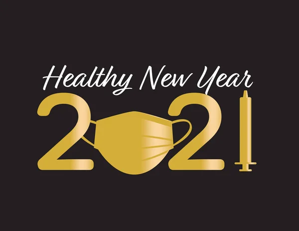 Gold Black Tahun Baru Yang Sehat 2021 Salam Dengan Masker - Stok Vektor
