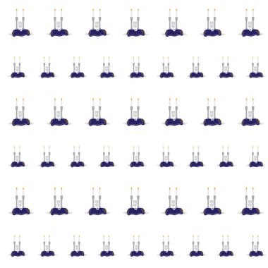 Şabat desenleri, Şabat mumları, Kiddush bardağı ve Challah 'ın beyaz arka planda pürüzsüz örtülü desenleri.