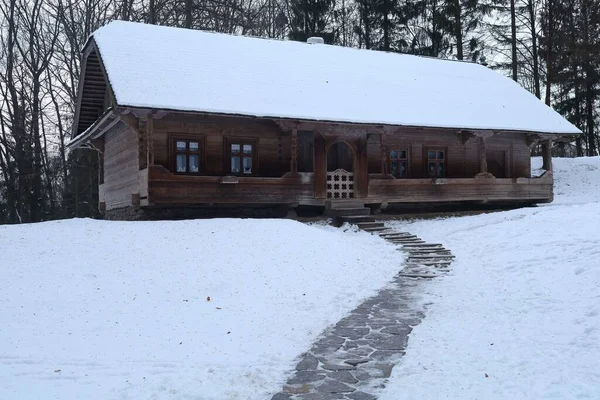 Lviv Ucraina Gennaio 2021 Vecchia Casa Retrò Legno Nel Shevchenko — Foto Stock