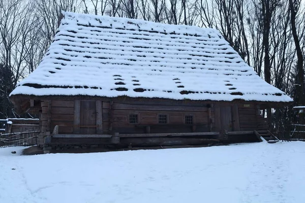 Lviv Ukraine 2021年1月31日 シェフチェンコグローブの古い木造レトロな家冬の古い村 — ストック写真