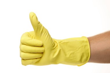 Sarı ev eldivenleri ve temizliğin sembolü gibi.