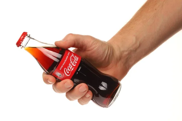 Lviv Ukraine December 2020 Coca Cola Bottle Drink Hand Isolate — Stock Photo, Image