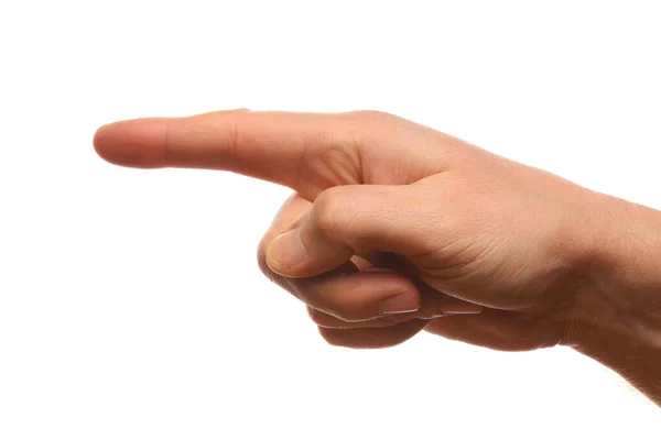 Finger Zeigen Auf Etwas Auf Weißem Hintergrund Platz Für Text — Stockfoto