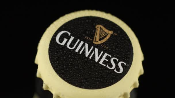 Lviv Ukraine December 2020 Guinness Beer Glass Bottle Top View — 图库视频影像