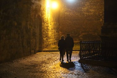 Geceleri aşık olan emekli çift. Romantik fotoğraf.