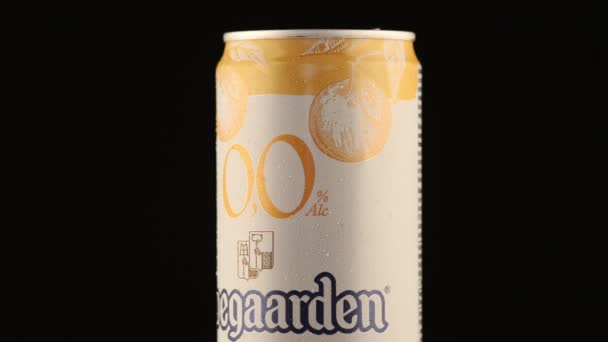 Lviv Ucrania Mayo 2020 Hoegaarden Cerveza Belga Lata — Vídeo de stock