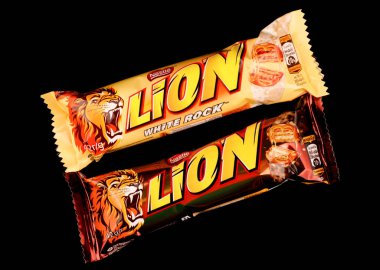 LVIV, UKRAINE - 24 Şubat 2021: Aslan çikolatası