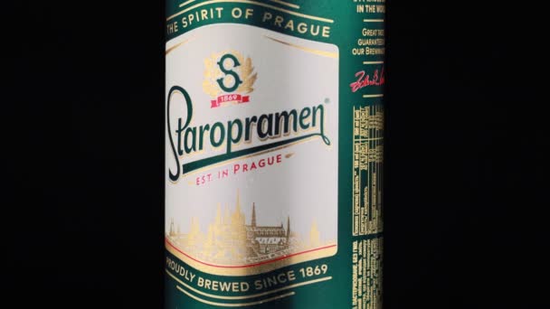 Lviv Ukraine May 2020 Staropramen Czech Beer Tin Can — Stock Video