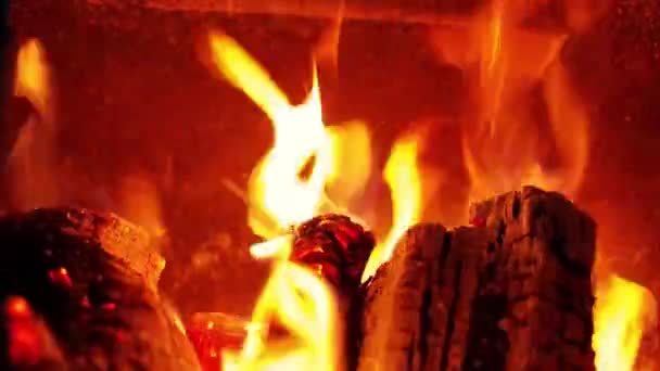 Brûler Des Morceaux Bois Chauffage Gros Plan — Video