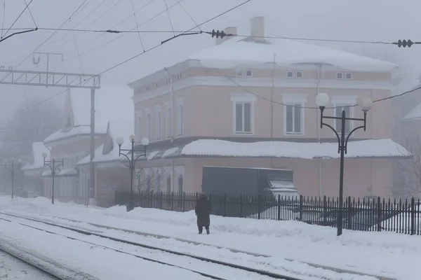 Львов Украина Февраля 2021 Года Железнодорожный Вокзал Пидзамче Зимой — стоковое фото
