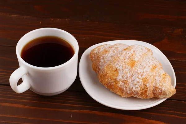 Xícara Café Croissant Mesa — Fotografia de Stock