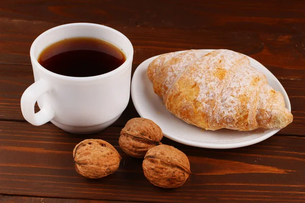 Xícara Café Croissant Mesa — Fotografia de Stock