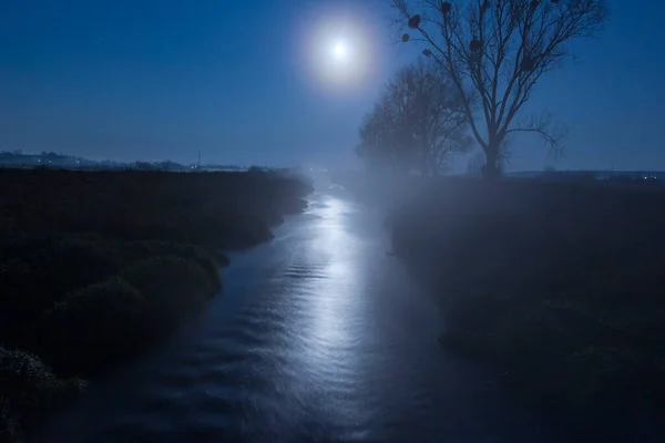 Moonlight Night River Beautiful Night Landscape — Stock Photo, Image