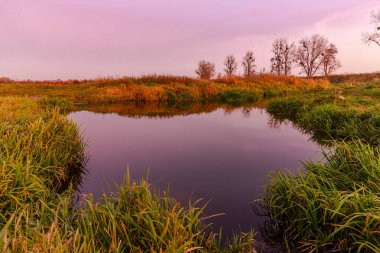 Yazın gün batımında güzel göl
