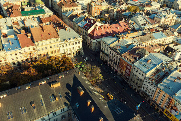 LVIV, UKRAINE - October 16, 2019: Panorama of old European city