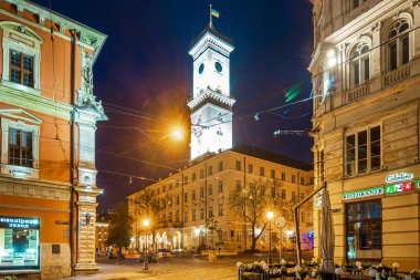 Lviv, UKRAINE - October 11, 2019: City at night