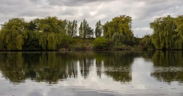 Lake Grijze Wolken Versnelde Video — Stockvideo