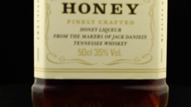 Lviv Ukraine April 2021 Jack Daniels Honey Alcoholic Beverage Liqueur — Stock Video