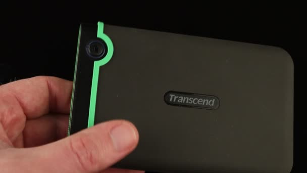 Lviv Ukraine April 2021 Transcend External Hard Drive Hand — 图库视频影像