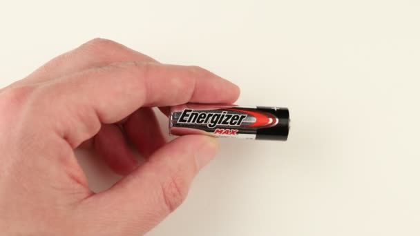 Lviv Ukraine April 2021 Energizer Batteries Hand — 图库视频影像