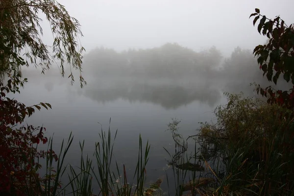 Hermoso Lago Otoño Niebla — Foto de Stock