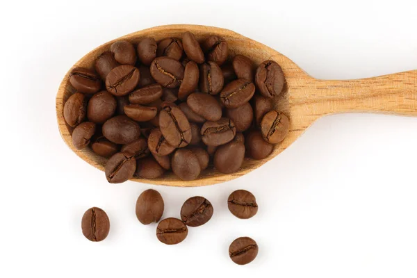 Coffee Beans Wooden Spoon Isolate — Stock Photo, Image