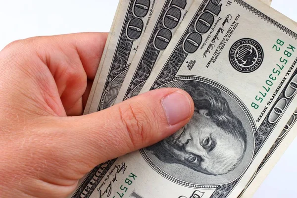 Amerikaans Geld 100 Dollar Hand Close — Stockfoto