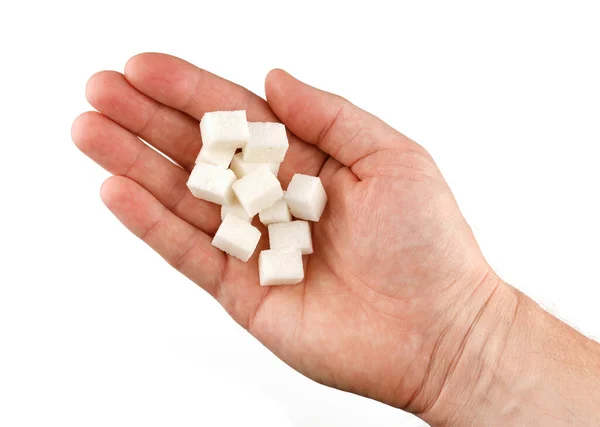 Zuckerstücke Der Hand Isolieren — Stockfoto