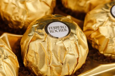 LVIV, UKRAINE - May 13, 2021: Ferrero Rocher chocolates and sweets
